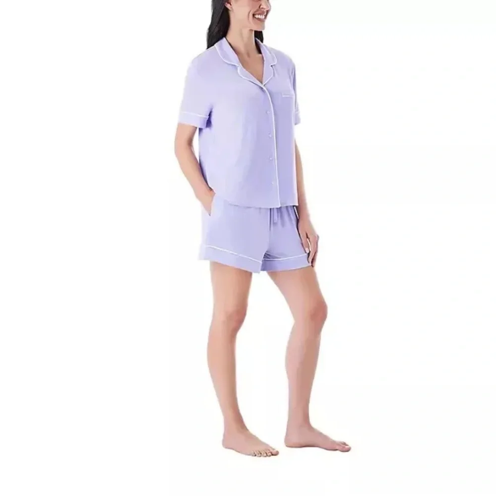 New Purple Pajama Set with Short Sleeves and Elastic Waistband New Choose Size - Picture 2 of 6